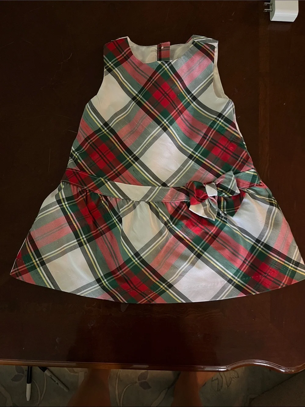 Gymboree Red, Green and White Plaid Holiday Dress with Bow
